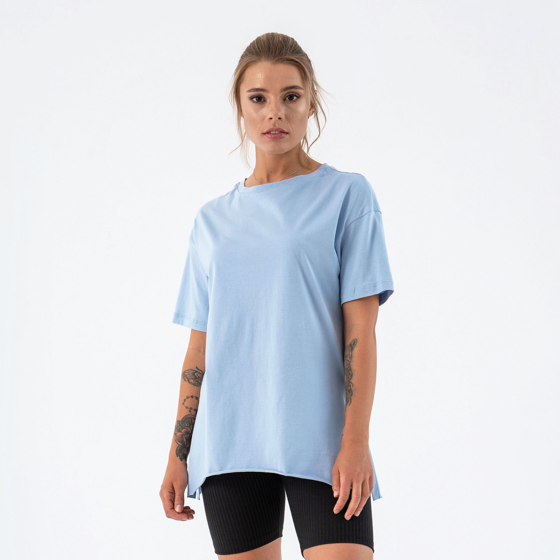 Женская футболка удлиненная с разрезами Teamv Long Голубая